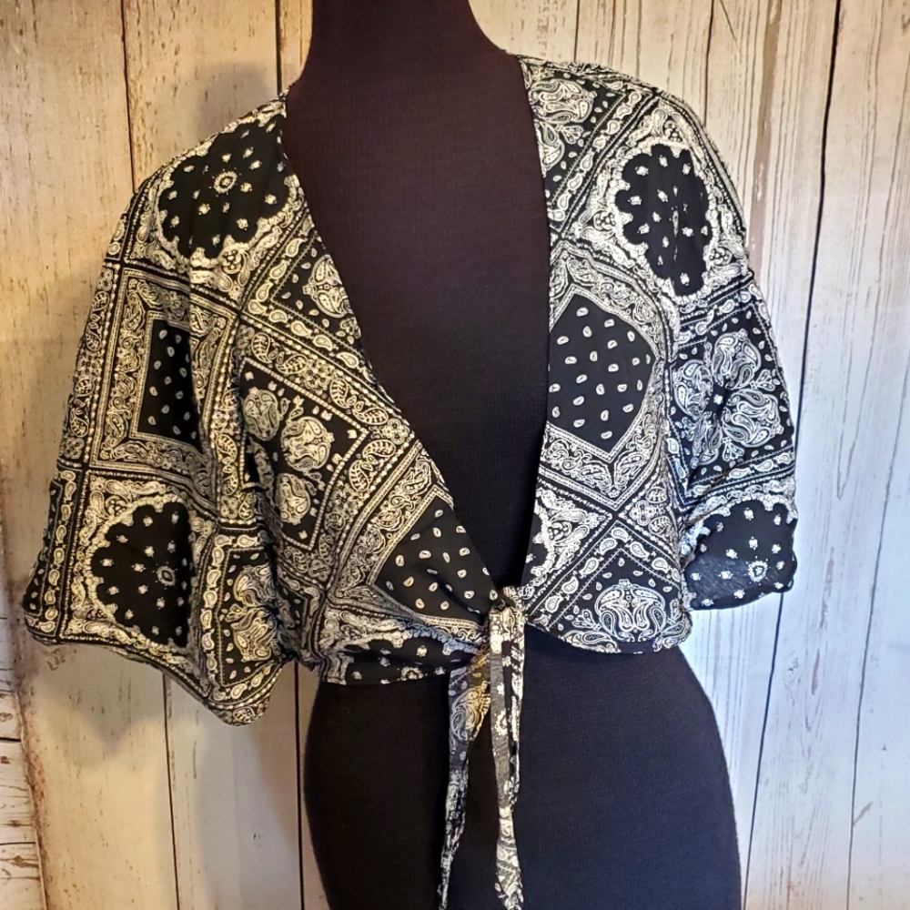 The East Order black and cream printed bolero top
